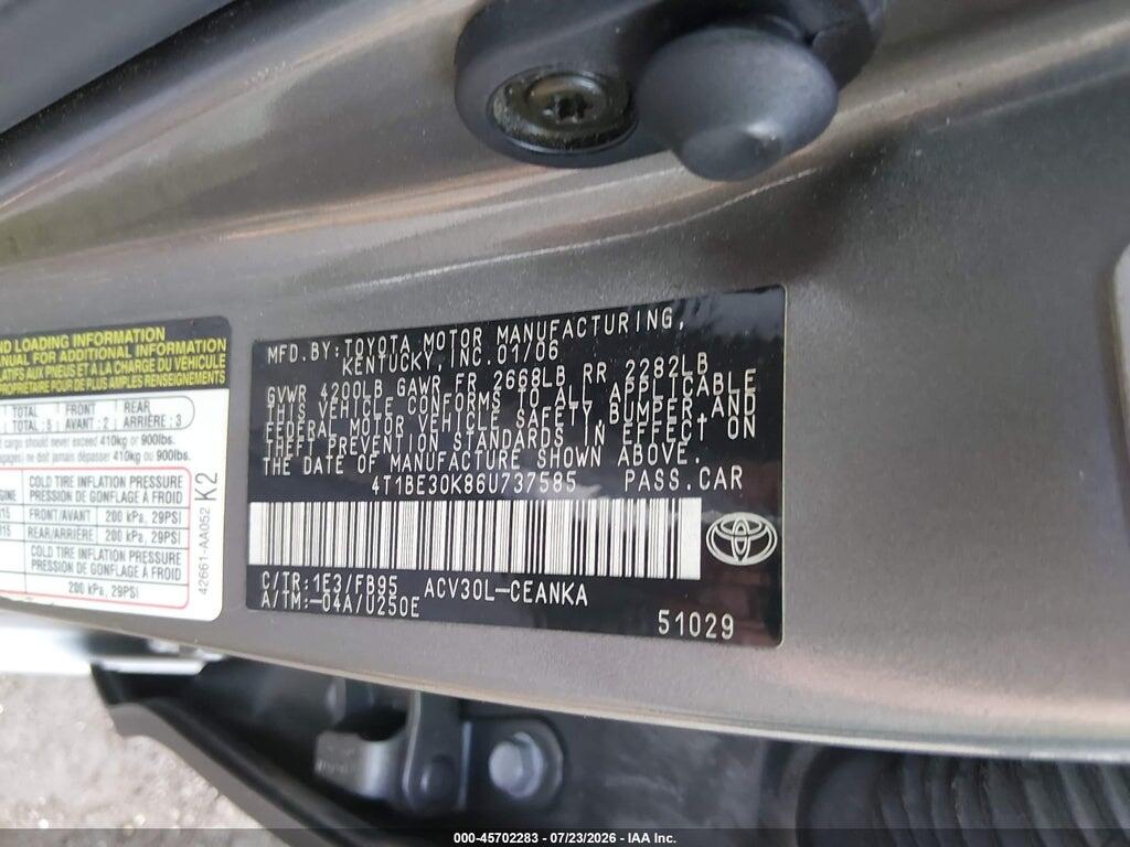 4T1BE30K86U737585 2006 TOYOTA CAMRY photo no. 9