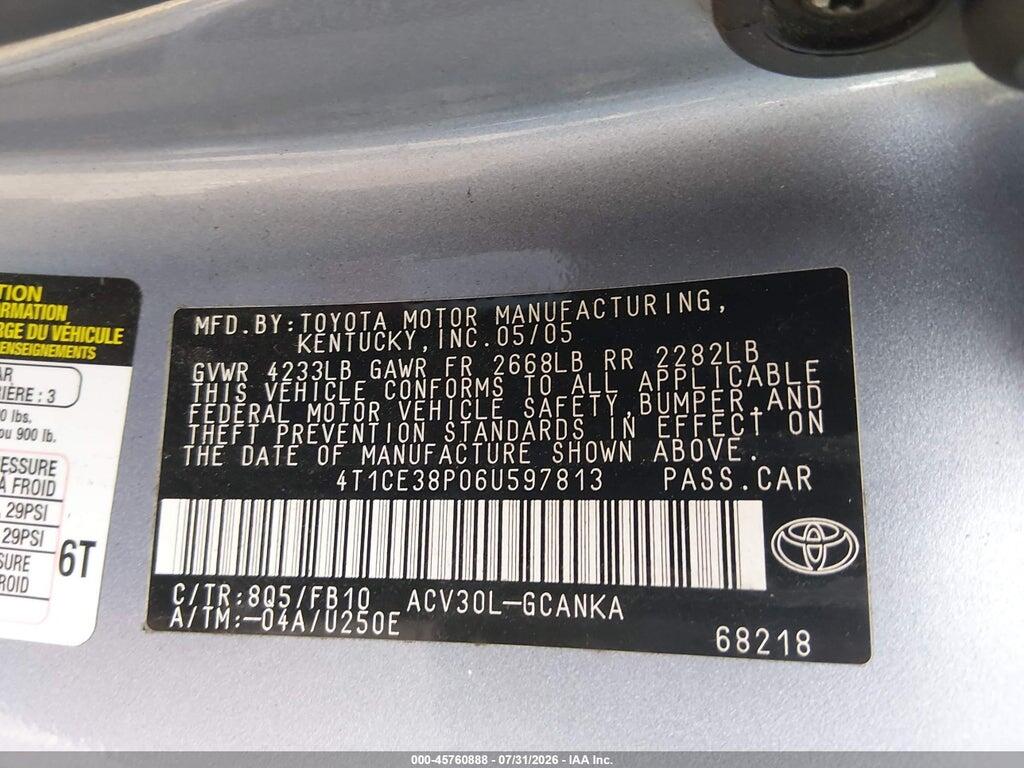 4T1CE38P06U597813 2006 TOYOTA CAMRY SOLARA photo no. 9