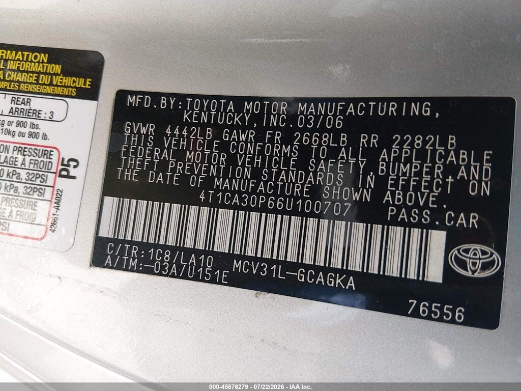 4T1CA30P66U100707 2006 TOYOTA CAMRY SOLARA photo no. 9