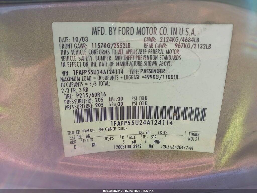 1FAFP55U24A124114 2004 FORD TAURUS photo no. 9