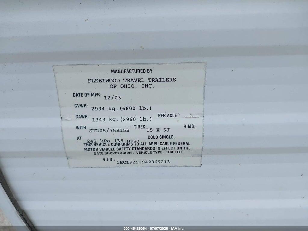 1EC1F252942969213 2004 FLEETWOOD 250RKS photo no. 9