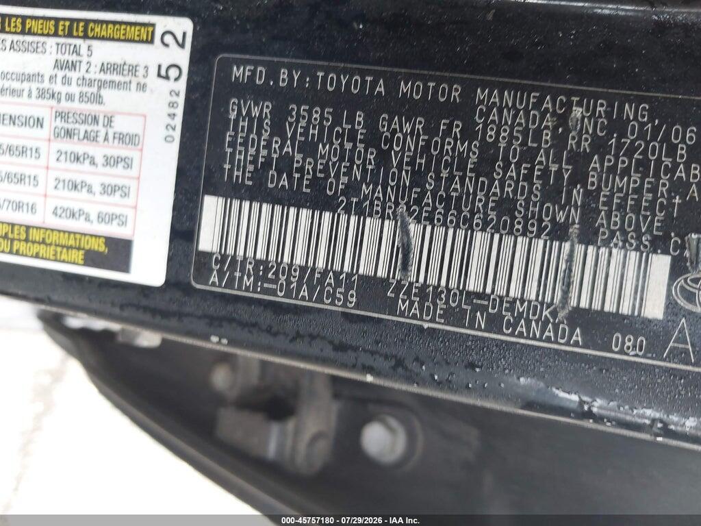 2T1BR32E66C620892 2006 TOYOTA COROLLA photo no. 9