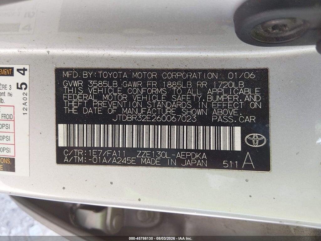 JTDBR32E260067023 2006 TOYOTA COROLLA photo no. 9