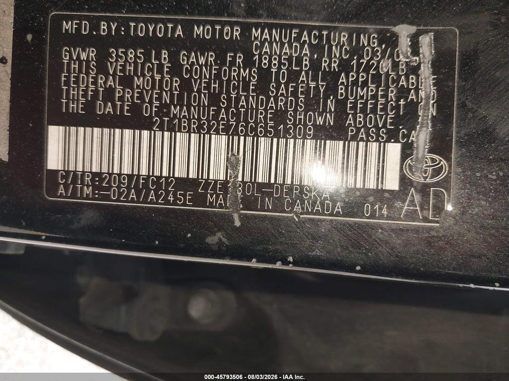 2T1BR32E76C651309 2006 TOYOTA COROLLA photo no. 9