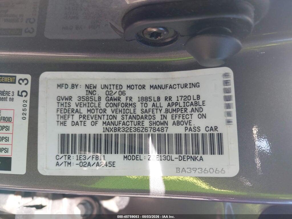 1NXBR32E36Z678487 2006 TOYOTA COROLLA photo no. 9