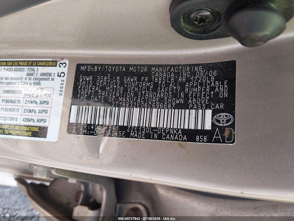 2T1BR32E06C696687 2006 TOYOTA COROLLA photo no. 9