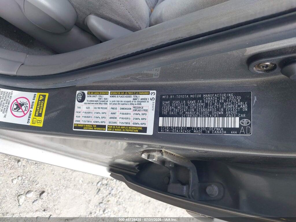 2T1BR30E36C574781 2006 TOYOTA COROLLA photo no. 9