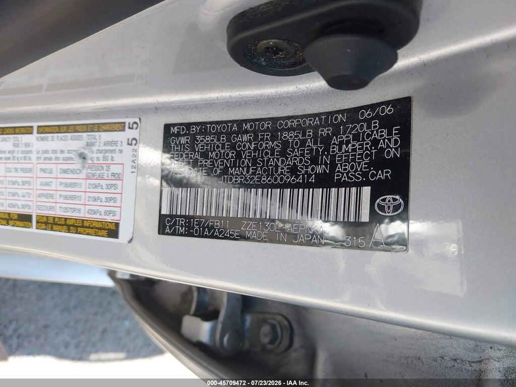 JTDBR32E860096414 2006 TOYOTA COROLLA photo no. 9