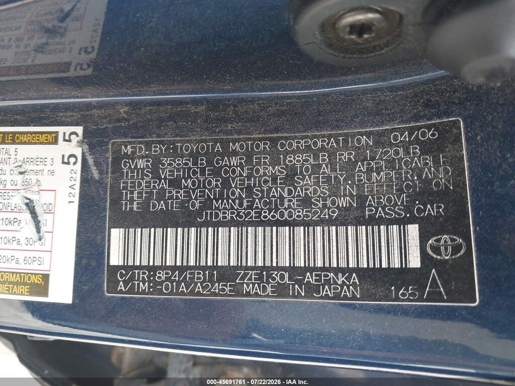 JTDBR32E860085249 2006 TOYOTA COROLLA photo no. 9