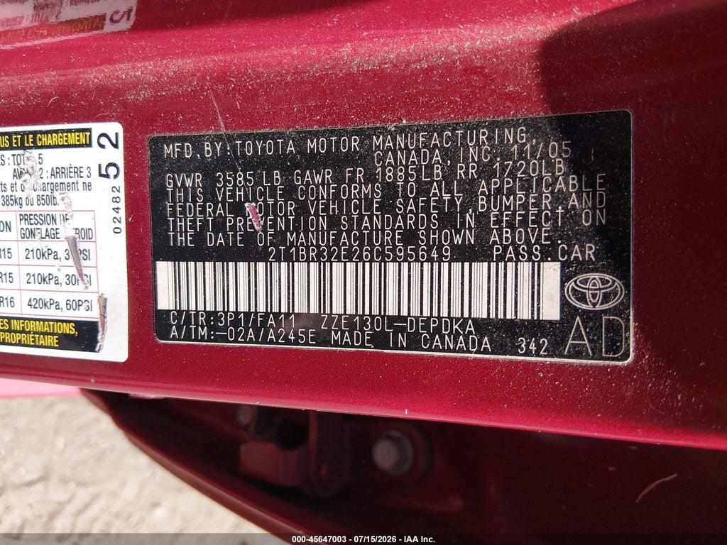 2T1BR32E26C595649 2006 TOYOTA COROLLA photo no. 9