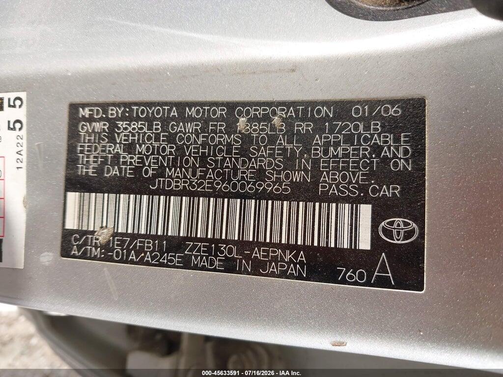 JTDBR32E960069965 2006 TOYOTA COROLLA photo no. 9