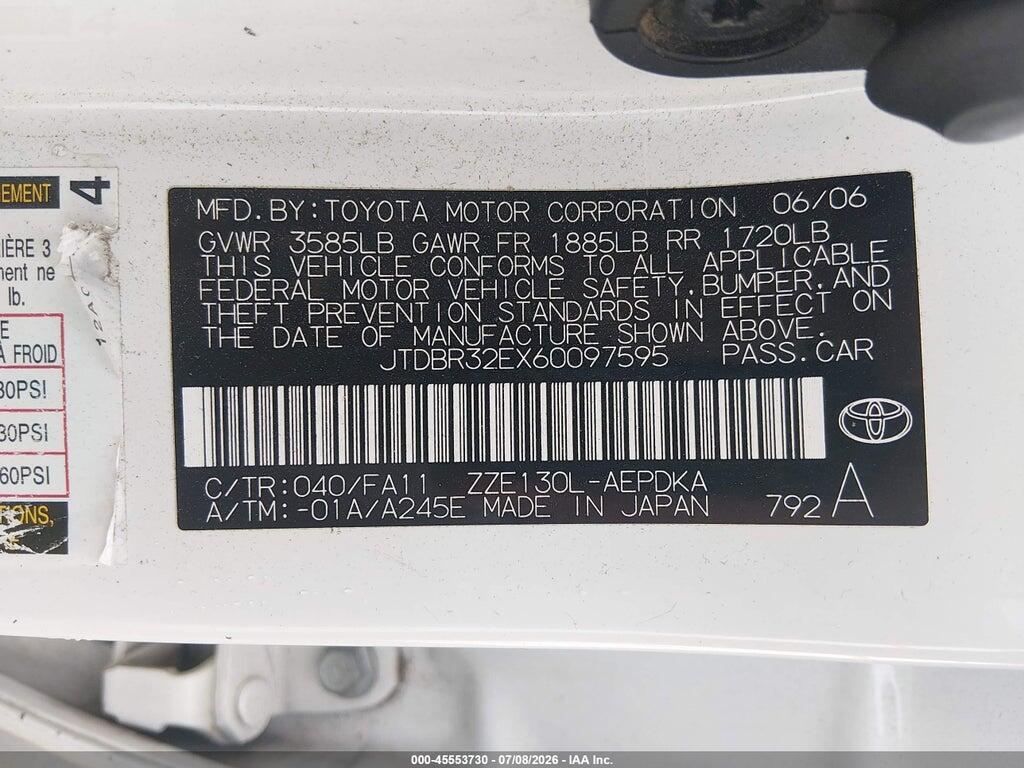 JTDBR32EX60097595 2006 TOYOTA COROLLA photo no. 9