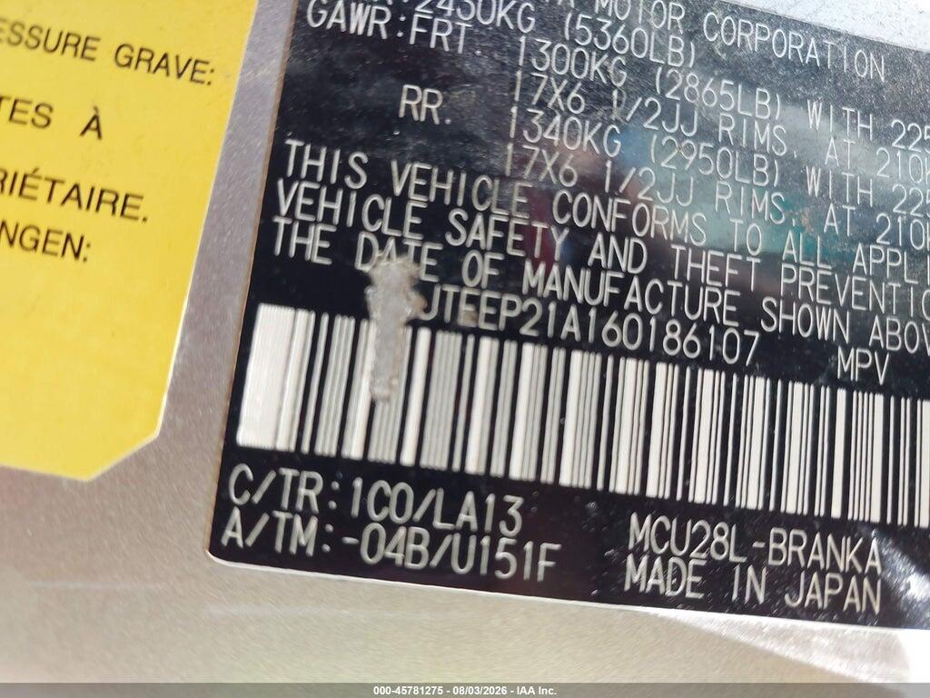 JTEEP21A160186107 2006 TOYOTA HIGHLANDER photo no. 9