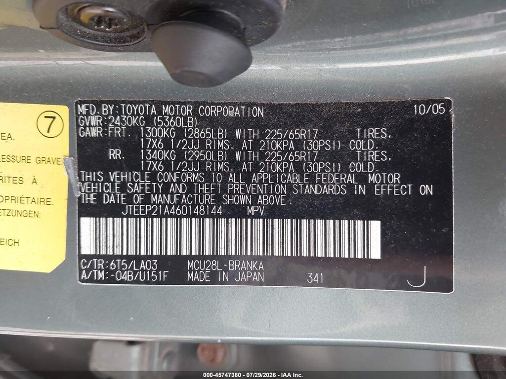 JTEEP21A460148144 2006 TOYOTA HIGHLANDER photo no. 9