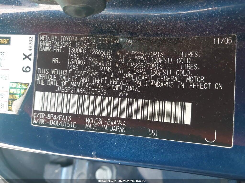 JTEGP21A660102839 2006 TOYOTA HIGHLANDER photo no. 9