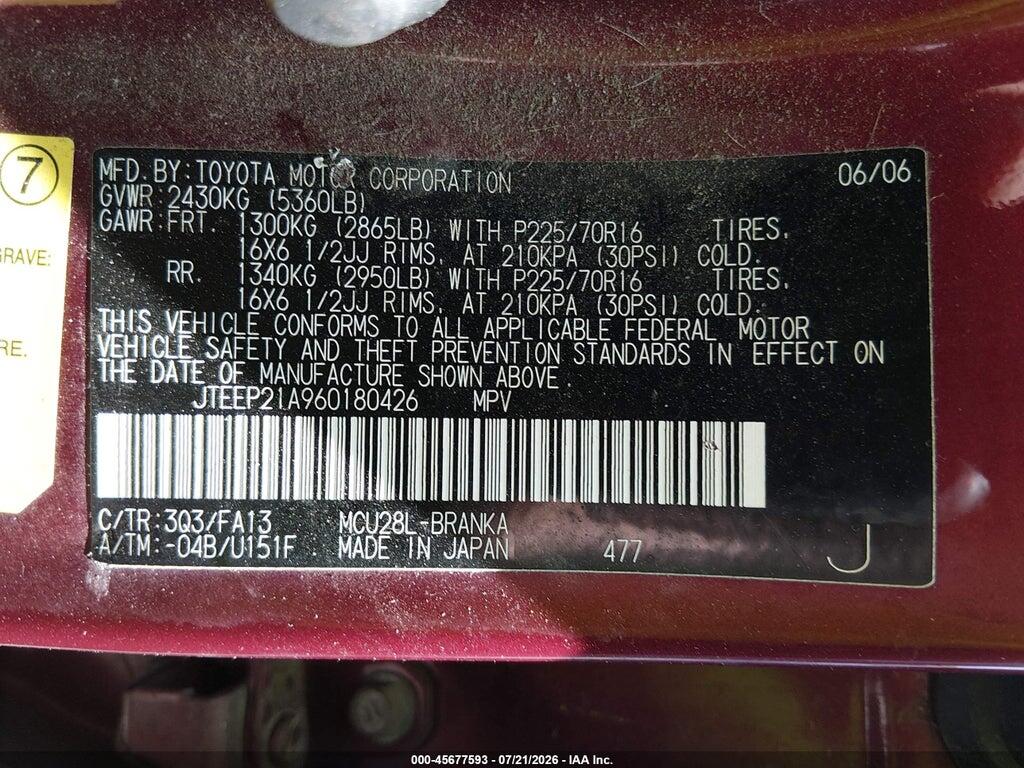 JTEEP21A960180426 2006 TOYOTA HIGHLANDER photo no. 9