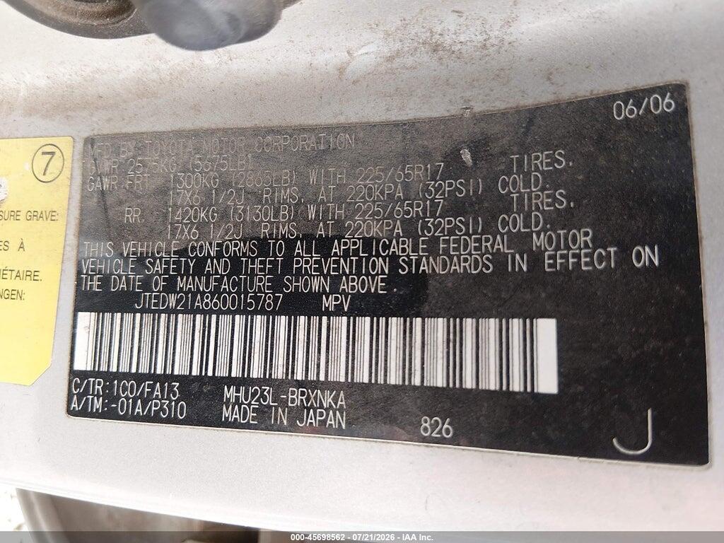 JTEDW21A860015787 2006 TOYOTA HIGHLANDER HYBRID photo no. 9