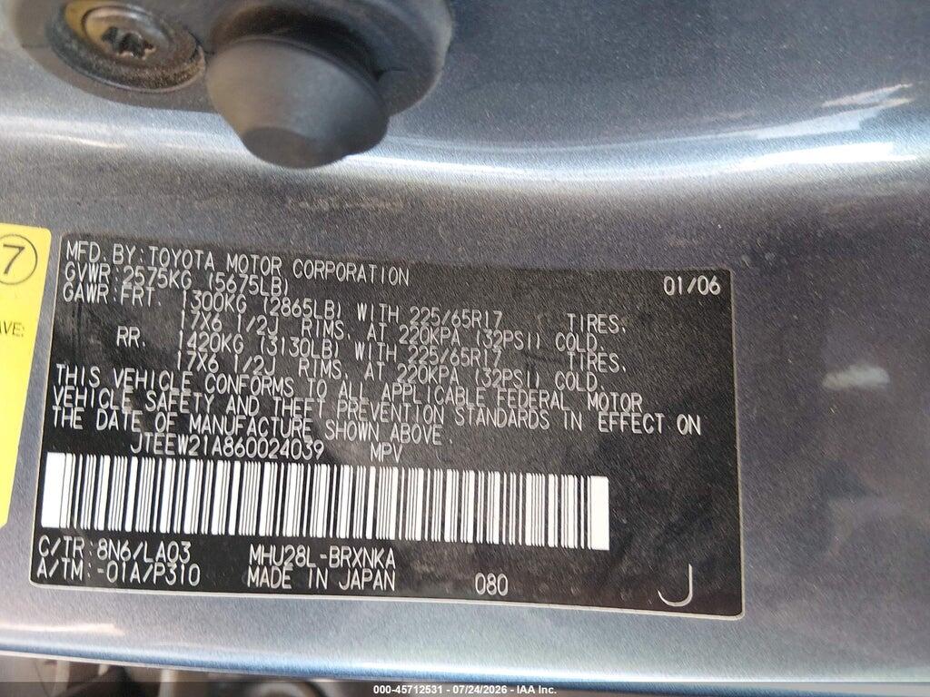 JTEEW21A860024039 2006 TOYOTA HIGHLANDER HYBRID photo no. 9