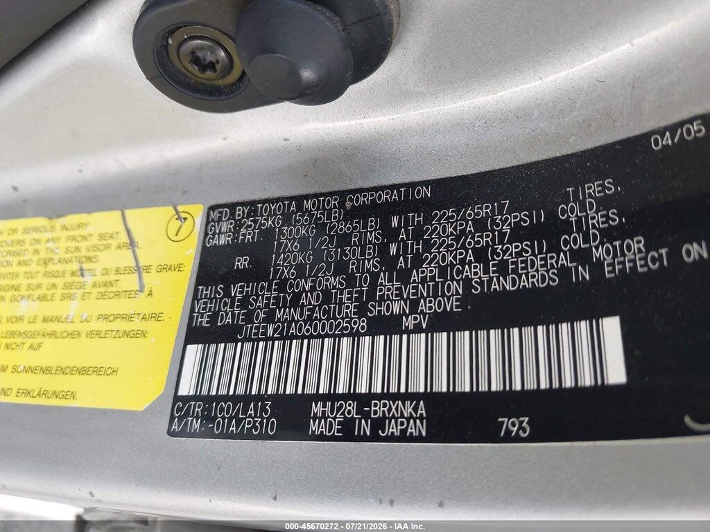 JTEEW21A060002598 2006 TOYOTA HIGHLANDER HYBRID photo no. 9