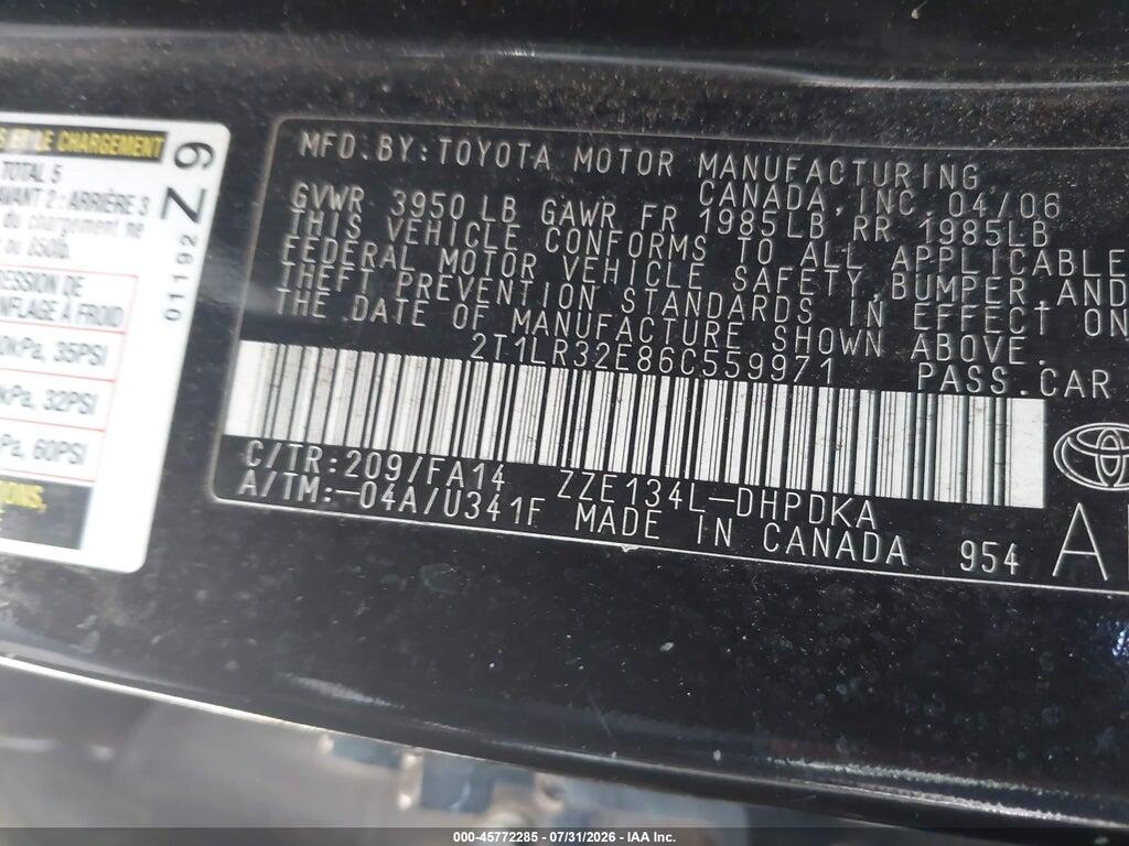 2T1LR32E86C559971 2006 TOYOTA MATRIX photo no. 9