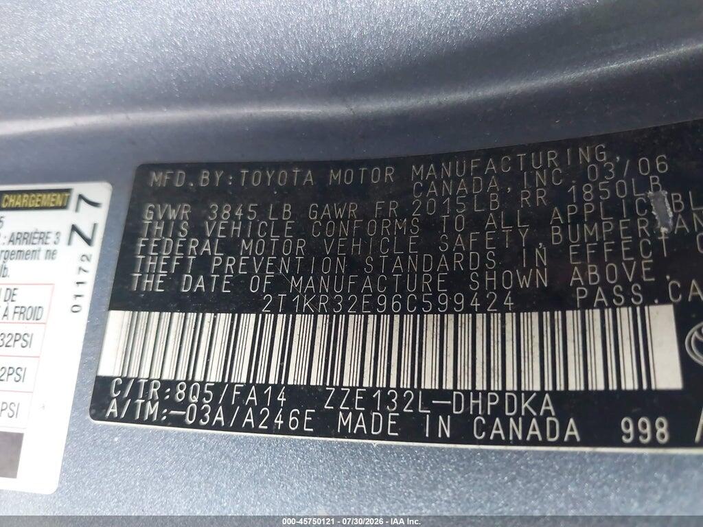 2T1KR32E96C599424 2006 TOYOTA MATRIX photo no. 9