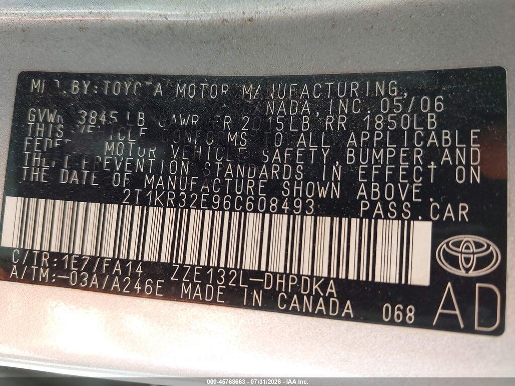 2T1KR32E96C608493 2006 TOYOTA MATRIX photo no. 9