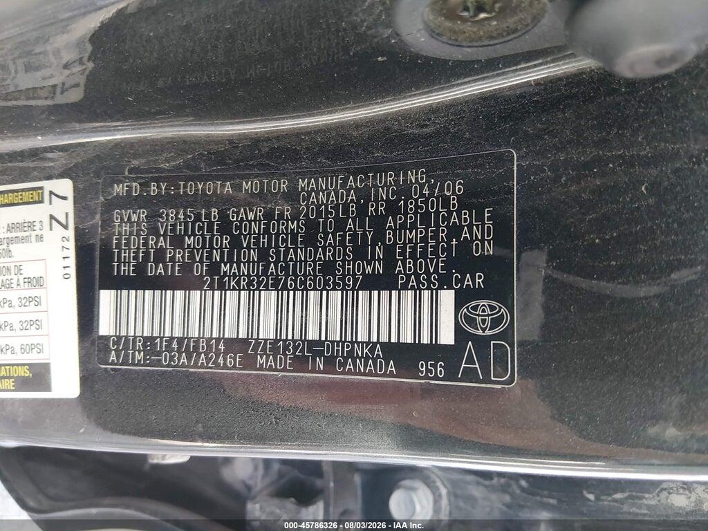 2T1KR32E76C603597 2006 TOYOTA MATRIX photo no. 9