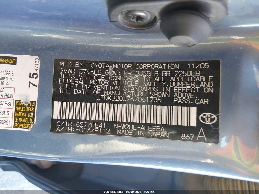 JTDKB20U767061735 2006 TOYOTA PRIUS photo no. 9