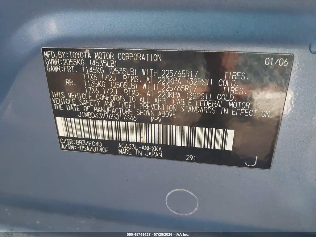 JTMBD33V765017346 2006 TOYOTA RAV4 photo no. 9