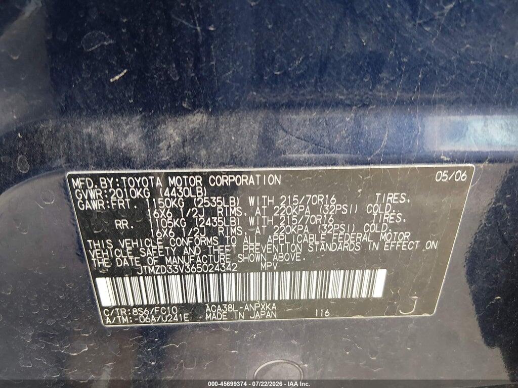 JTMZD33V365024342 2006 TOYOTA RAV4 photo no. 9