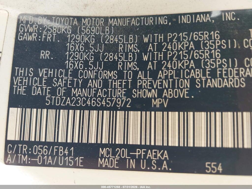 5TDZA23C46S457972 2006 TOYOTA SIENNA photo no. 9