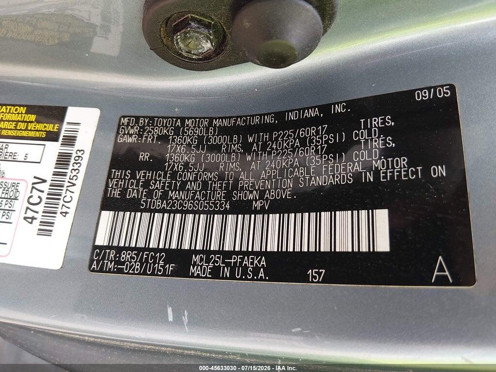 5TDBA23C96S055334 2006 TOYOTA SIENNA photo no. 9