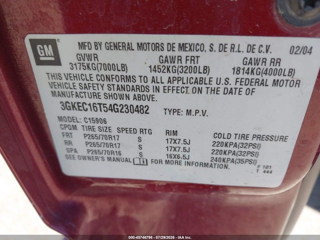 3GKEC16T54G230482 2004 GMC YUKON XL 1500 photo no. 9