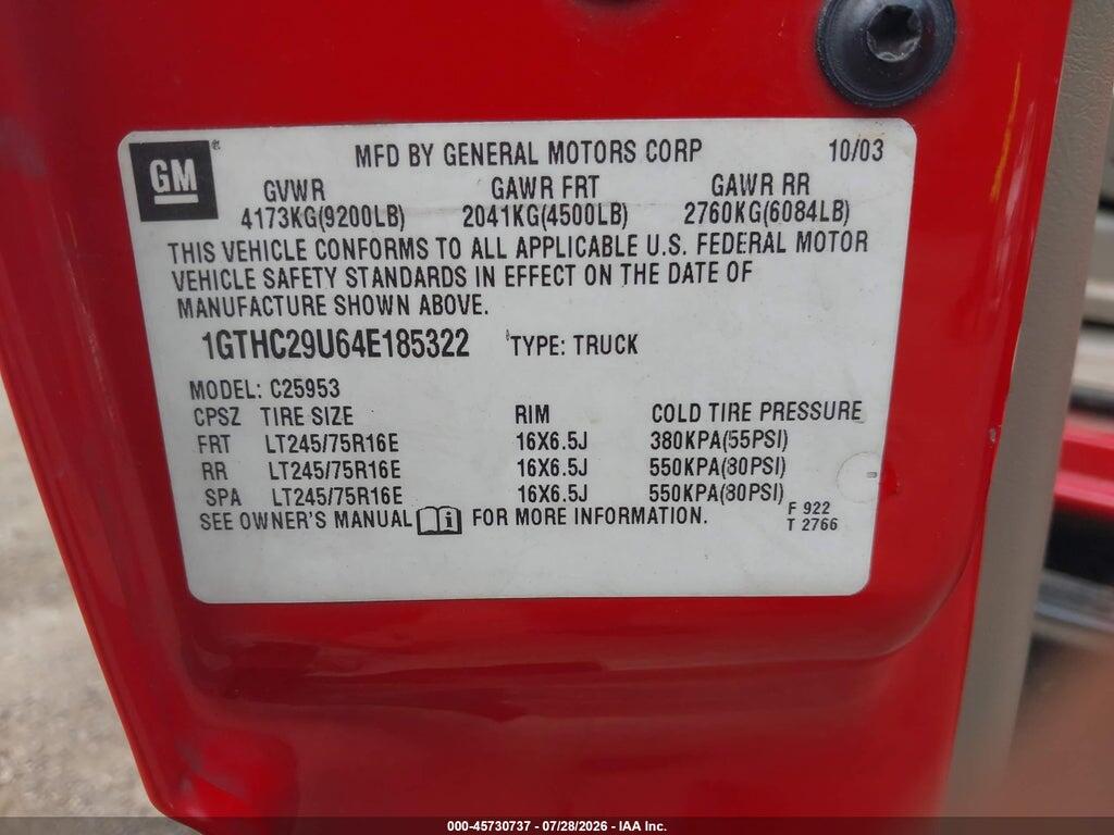 1GTHC29U64E185322 2004 GMC SIERRA 2500HD photo no. 9