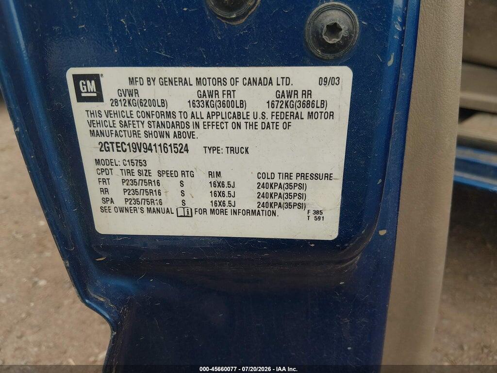 2GTEC19V941161524 2004 GMC SIERRA 1500 photo no. 9