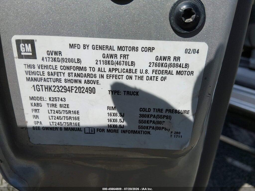1GTHK23294F202490 2004 GMC SIERRA 2500HD photo no. 9