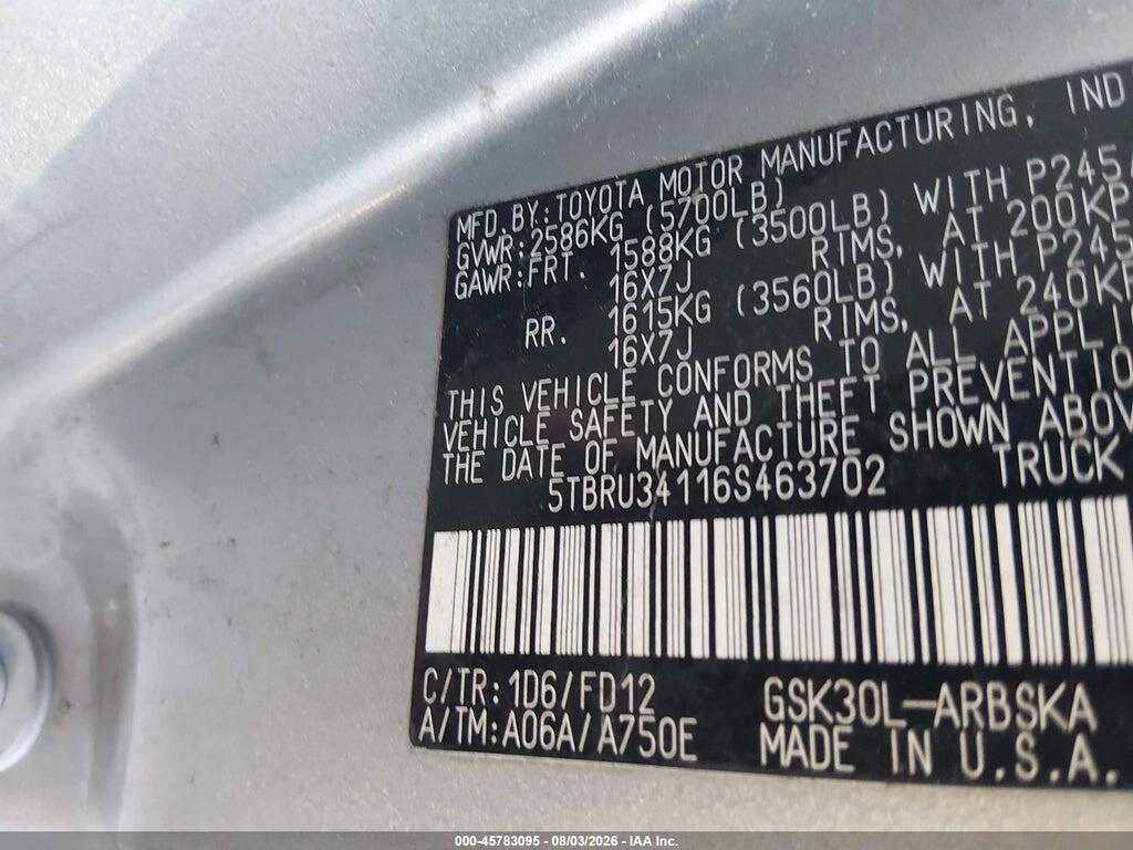 5TBRU34116S463702 2006 TOYOTA TUNDRA photo no. 9
