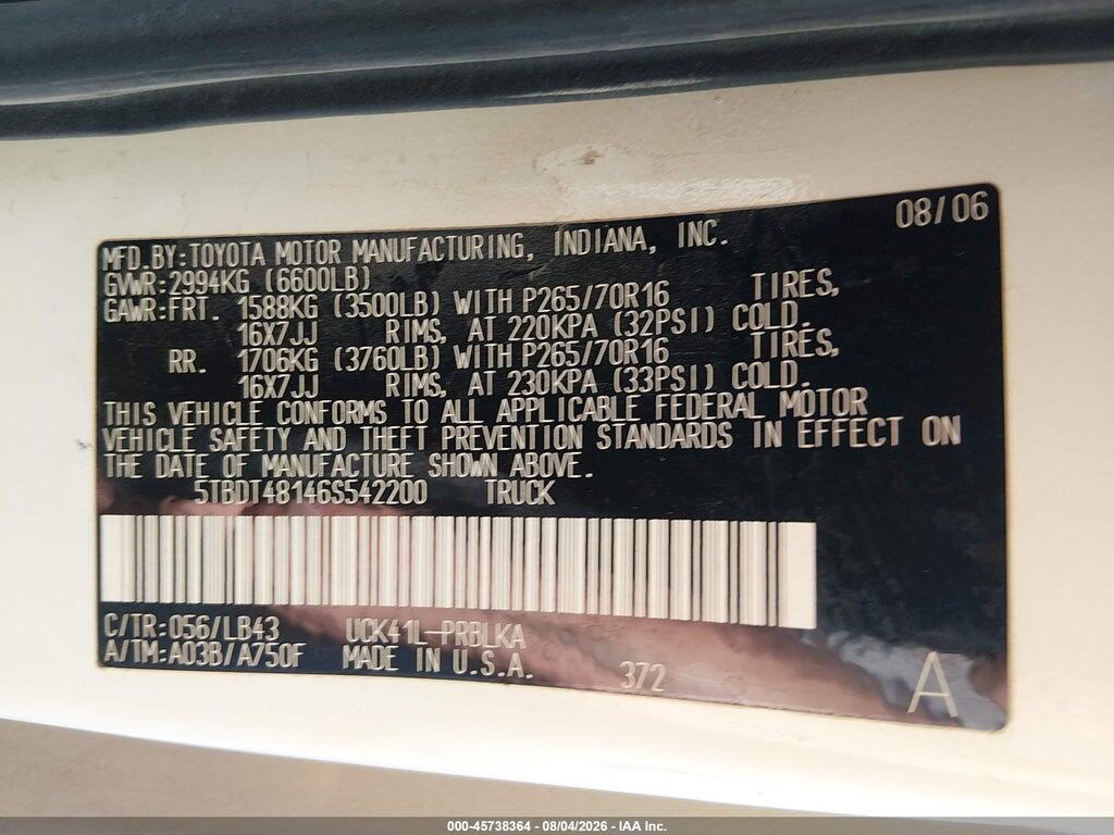 5TBDT48146S542200 2006 TOYOTA TUNDRA photo no. 9