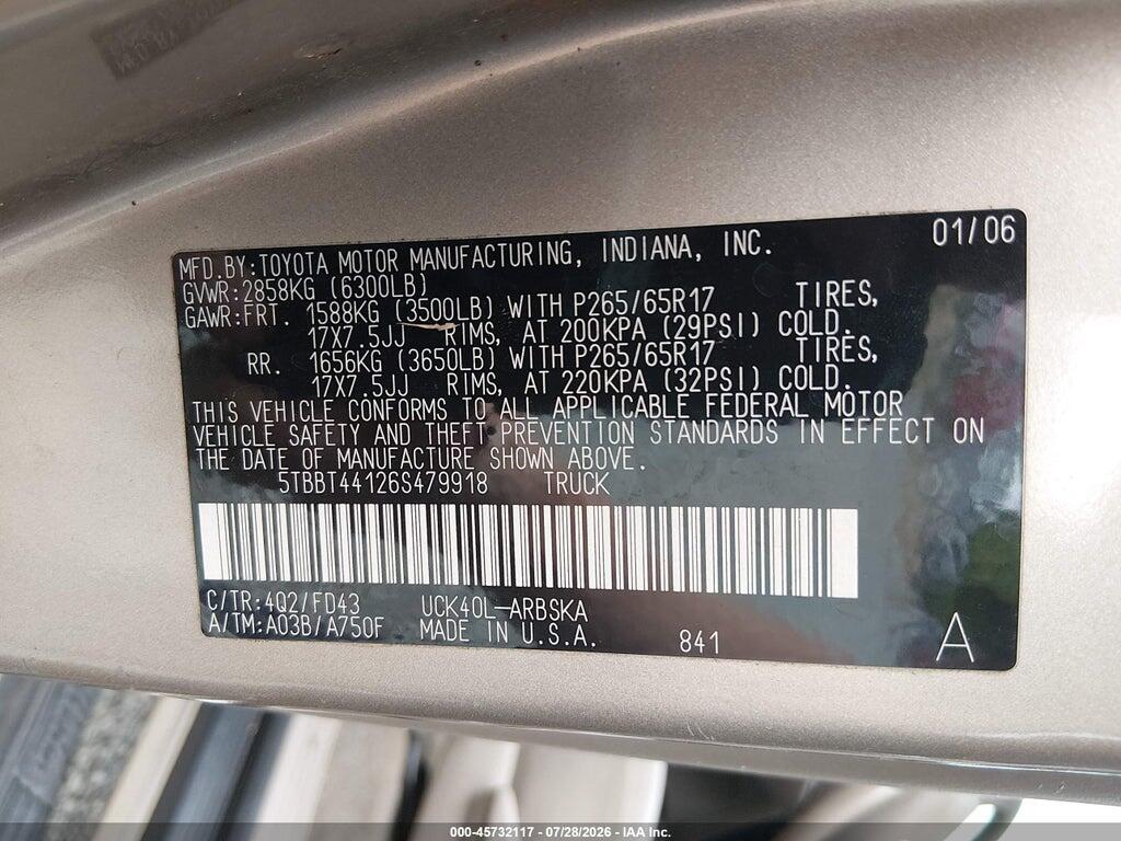 5TBBT44126S479918 2006 TOYOTA TUNDRA photo no. 9