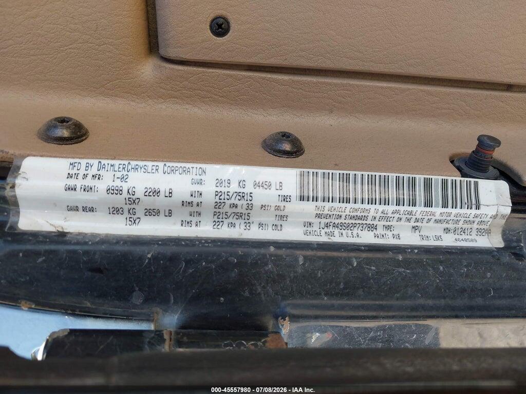 1J4FA49S02P737884 2002 JEEP WRANGLER photo no. 9