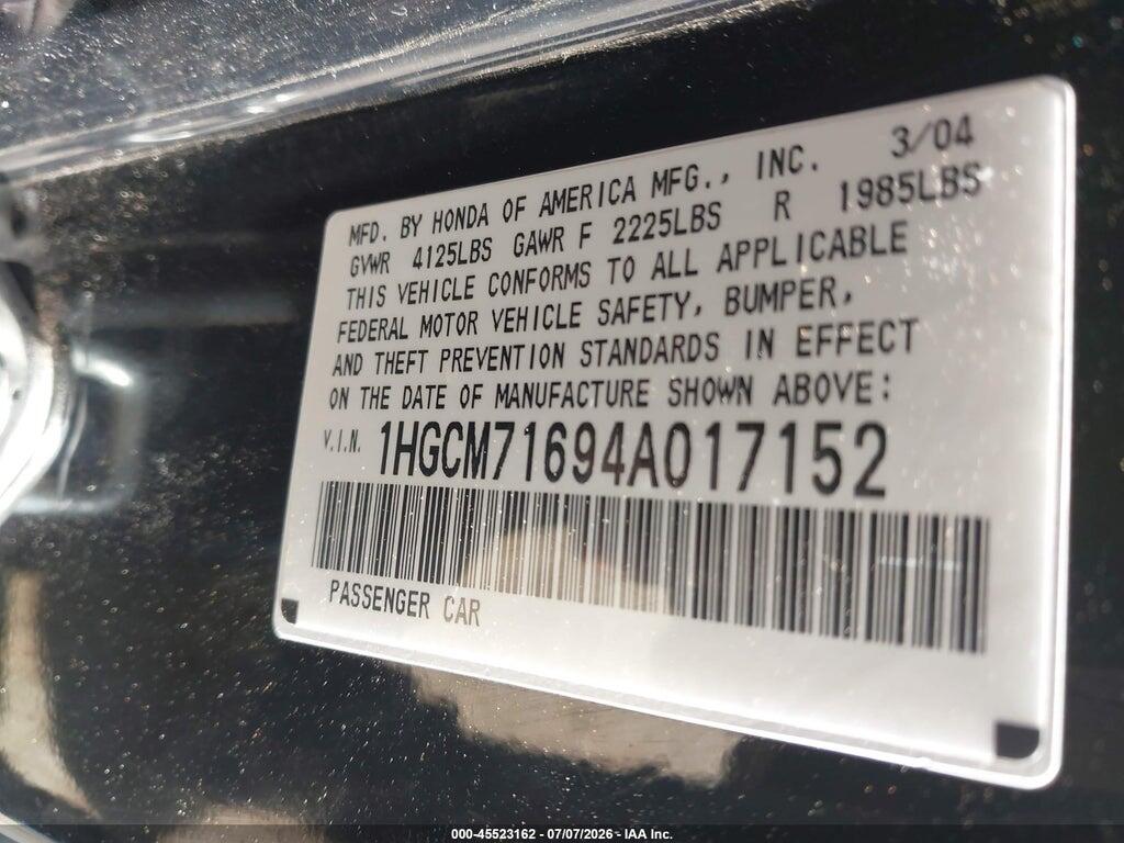 1HGCM71694A017152 2004 HONDA ACCORD photo no. 9