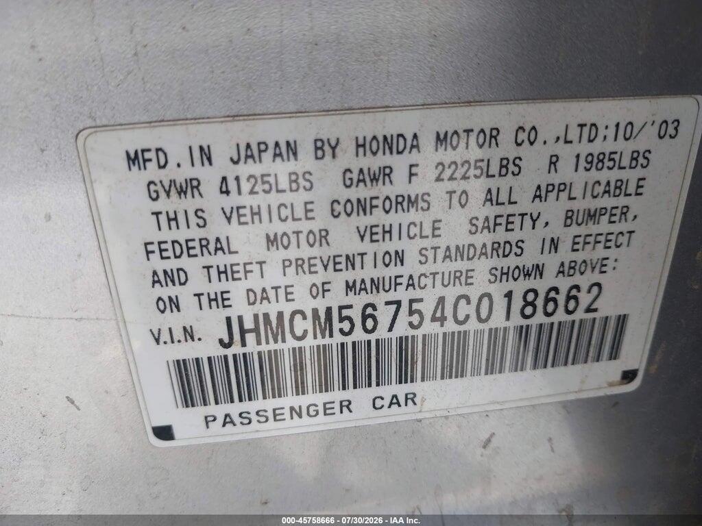 JHMCM56754C018662 2004 HONDA ACCORD photo no. 9