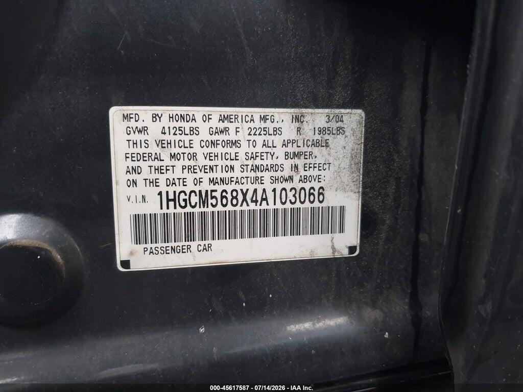 1HGCM568X4A103066 2004 HONDA ACCORD photo no. 9