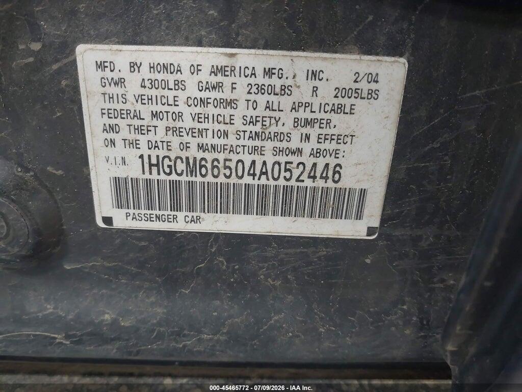 1HGCM66504A052446 2004 HONDA ACCORD photo no. 9