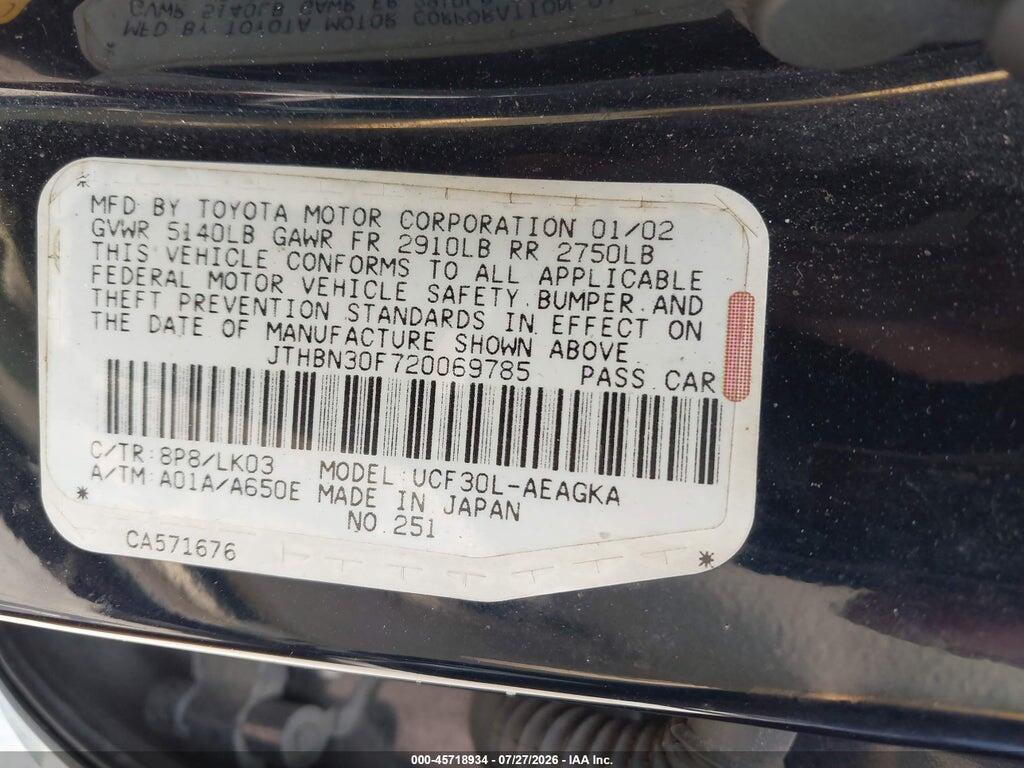 JTHBN30F720069785 2002 LEXUS LS 430 photo no. 9