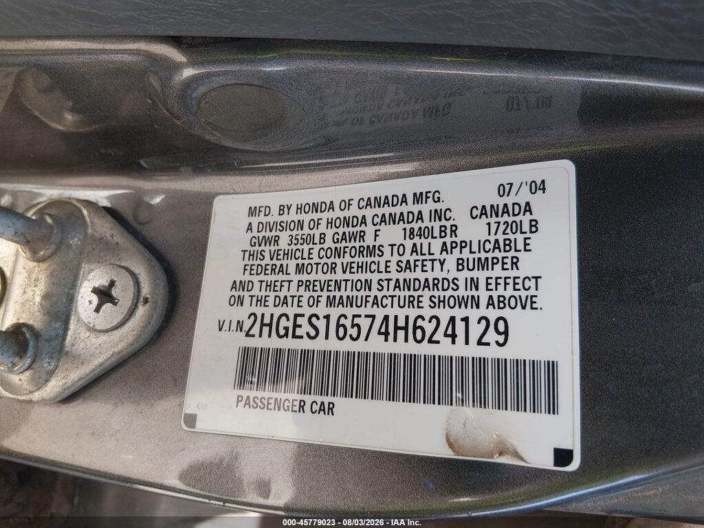 2HGES16574H624129 2004 HONDA CIVIC photo no. 9
