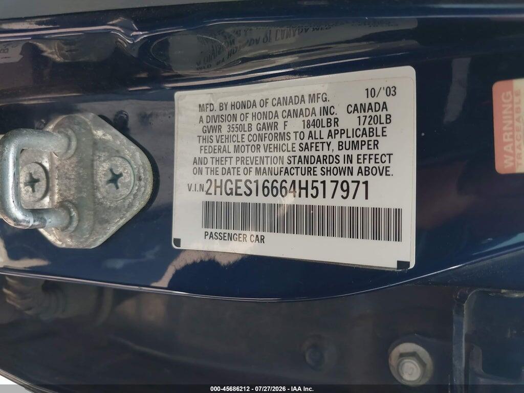 2HGES16664H517971 2004 HONDA CIVIC photo no. 9