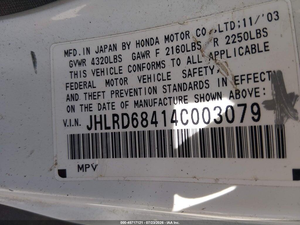 JHLRD68414C003079 2004 HONDA CR-V photo no. 9