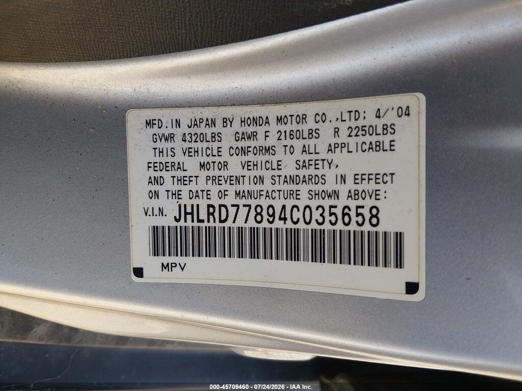 JHLRD77894C035658 2004 HONDA CR-V photo no. 9