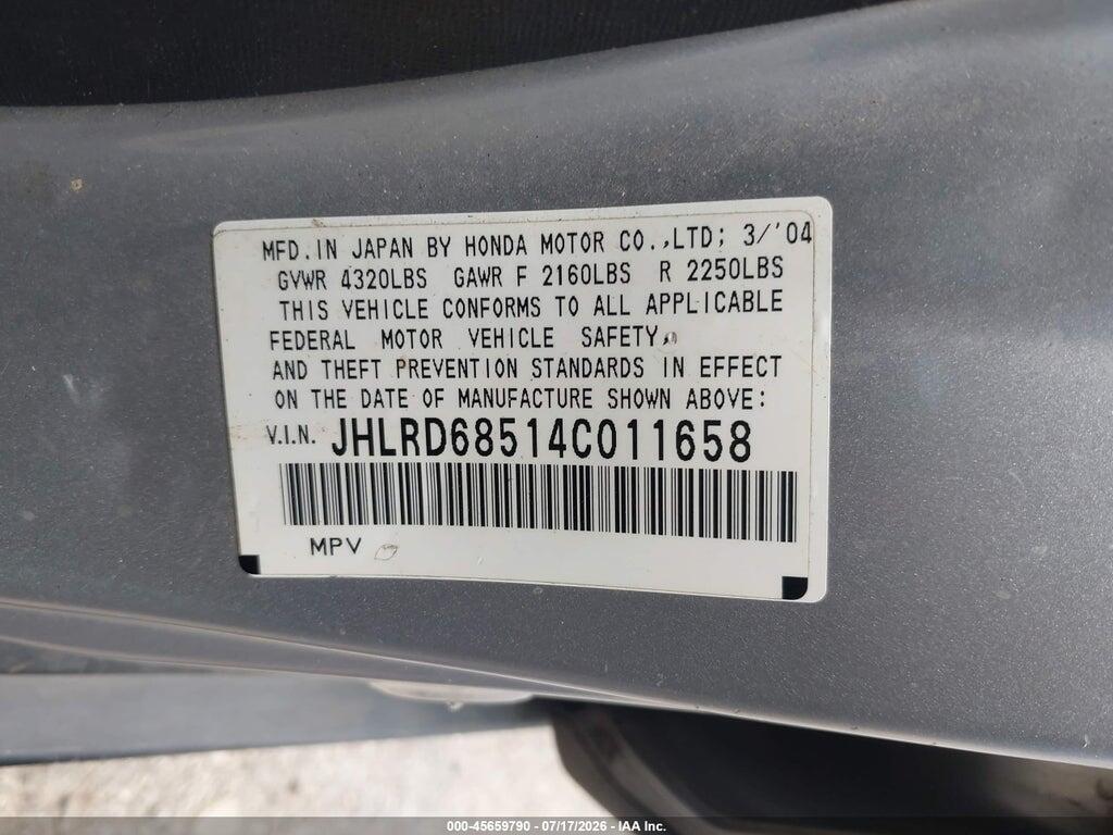 JHLRD68514C011658 2004 HONDA CR-V photo no. 9